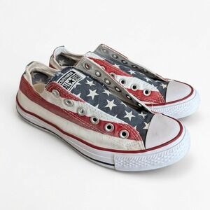 Converse All Stars American Flag Low Tops, Faded, Spots, M 5.5, W 7.5, No Laces